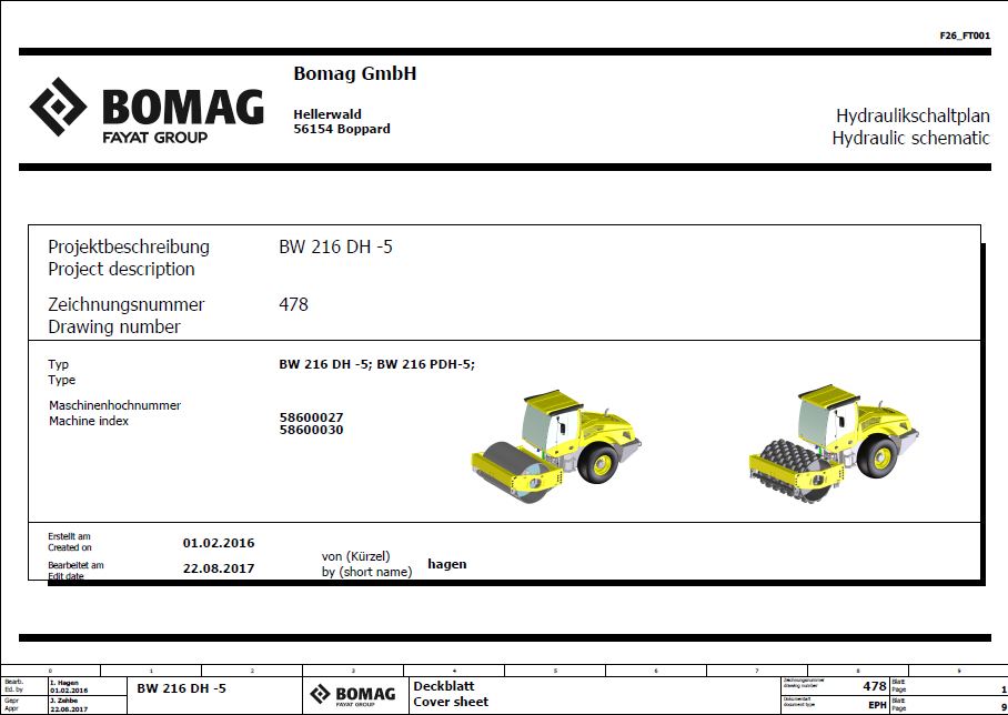 BOMAG BW 216 DH-5 Single Drum Vibratory Roller Electric and Hydraulic Schematic Diagram Manual (S/N: 101586931001 - 101586939999)
