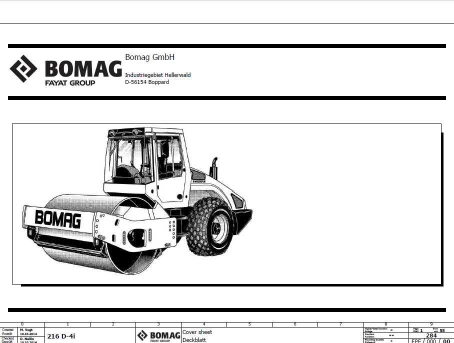 BOMAG BW 216 PD-4I Single Drum Vibratory Roller Electric and Hydraulic Schematic Diagram Manual (SN: 101585381001)