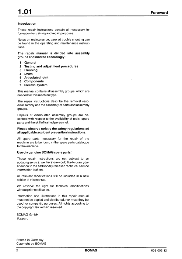 BOMAG BW 217 PD-2 Roller Service and Repair Guide (00819461)