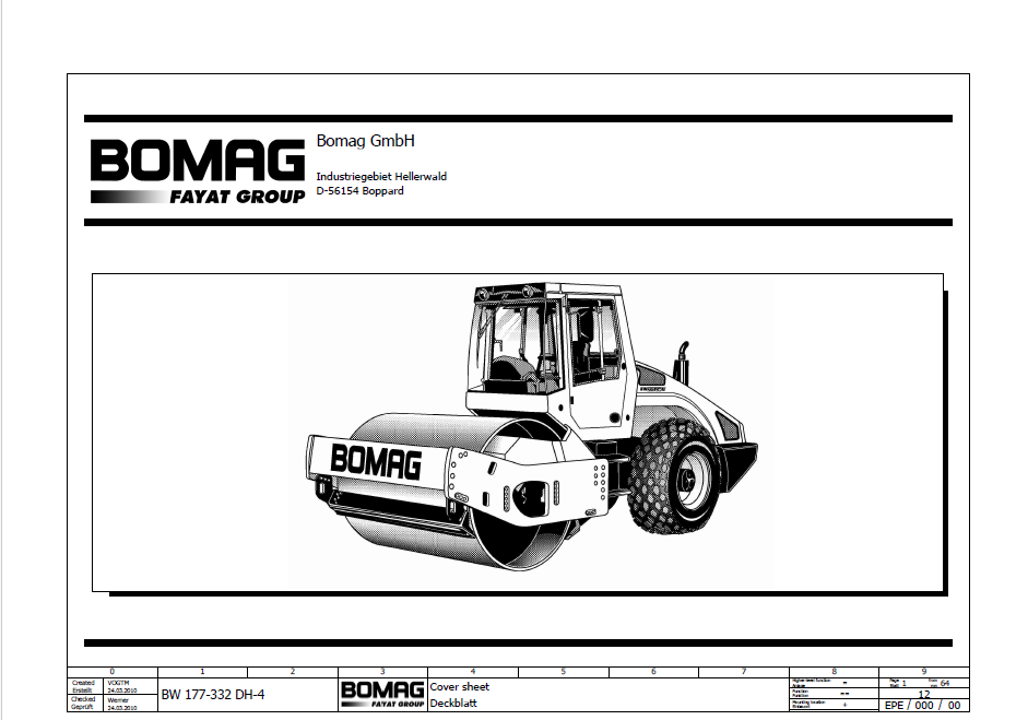 BOMAG BW 219 DH-4 Single Drum Vibratory Roller Electric and Hydraulic Schematic Diagram Manual (Serial 101584041001 - 101584041239)