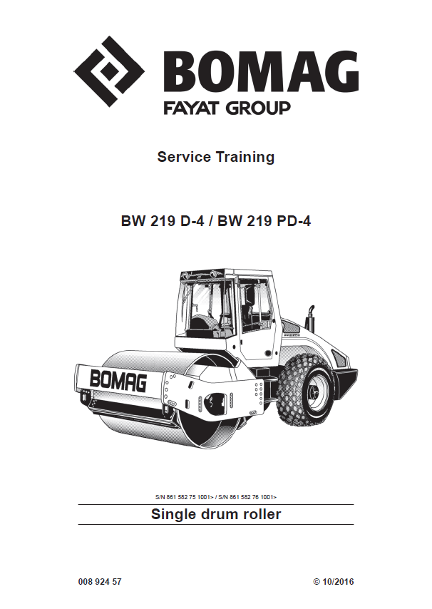 BOMAG BW 219 PD-4 Roller Service Training Manual (2016) PDF