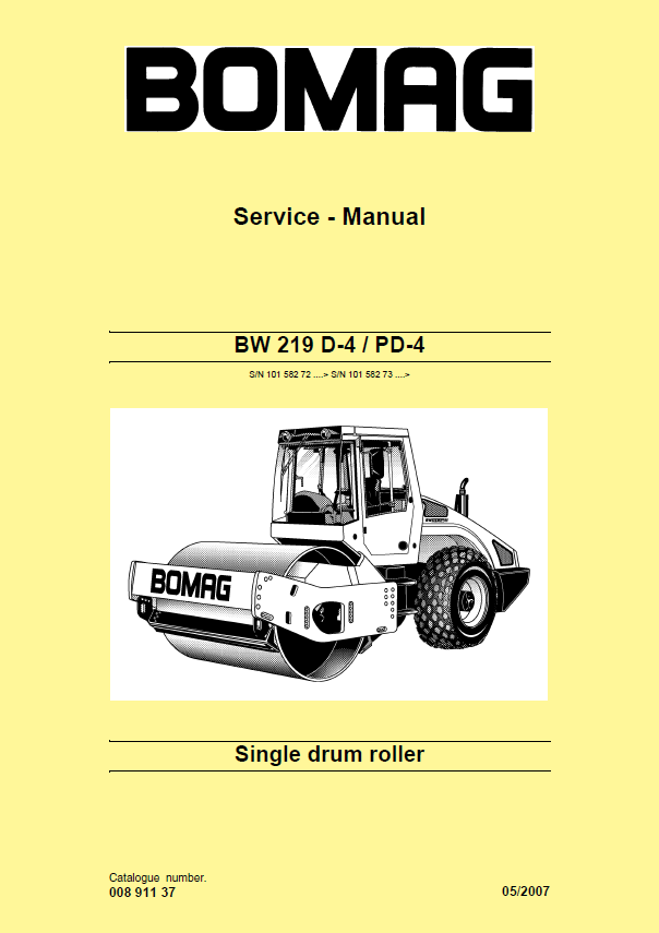BOMAG BW 219 PD-4 Single Drum Roller Service Manual (05.2007) - 00891137
