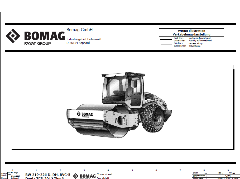 BOMAG BW 219 PD-5 Tier 3 Single Drum Vibratory Roller Electric Schematic Diagram Manual (101586621001 - 101586629999)