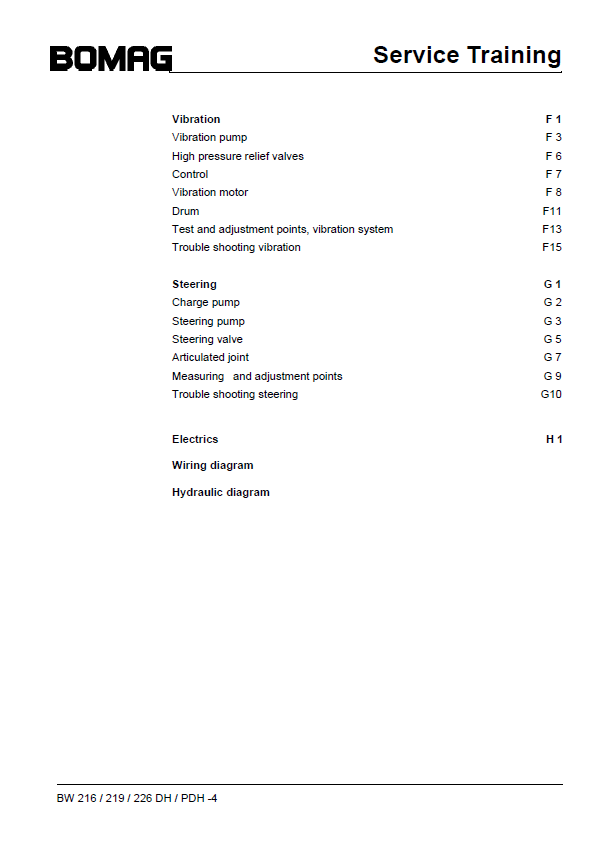 BOMAG BW 219 PDH-4 Service Training Guide (PDF)