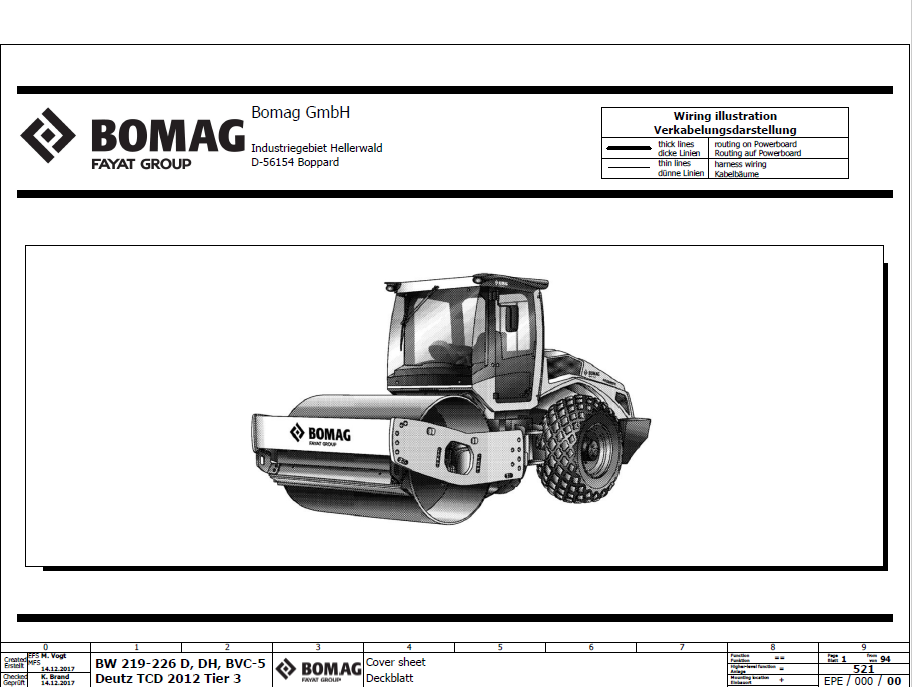 BOMAG BW 219 PDH-5 Tier 3 Single Drum Vibratory Roller Electric Schematic Diagram Manual 101586641001 - 101586649999