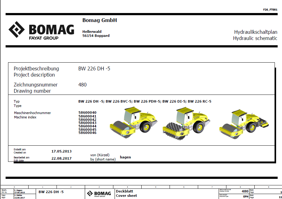 BOMAG BW 226 BVC-5 Single Drum Vibratory Roller Electric and Hydraulic Schematic Diagram Manual (S/N: 101587021001 - 101587029999)