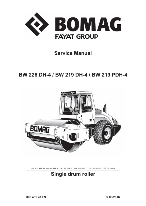 BOMAG BW 226 DH-4 Service Manual 00840178EN 09.2016 PDF