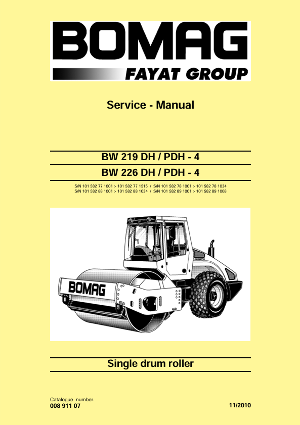 BOMAG BW 226 DH-4 Service Manual 00891107 11.2010 PDF