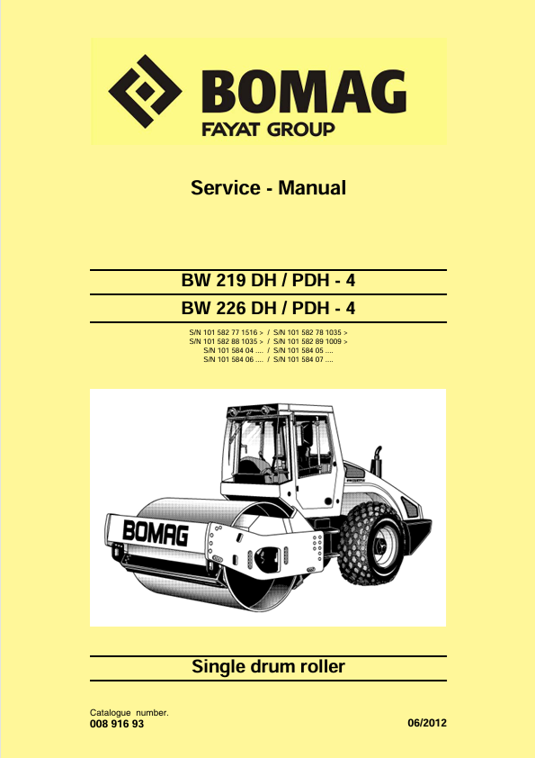 BOMAG BW 226 DH-4 Service Manual 00891693 06.2012 PDF