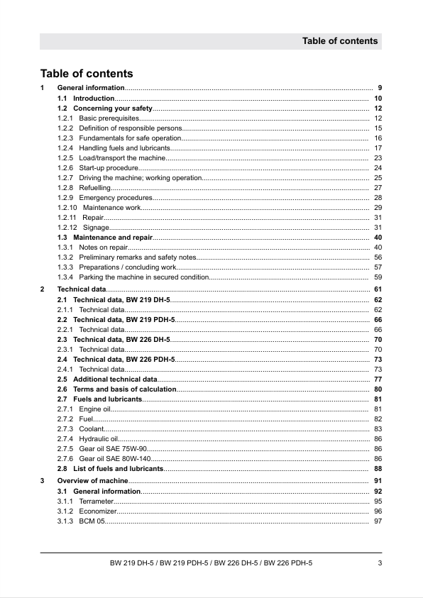 BOMAG BW 226 DH-5 Single Drum Roller Service Manual PDF