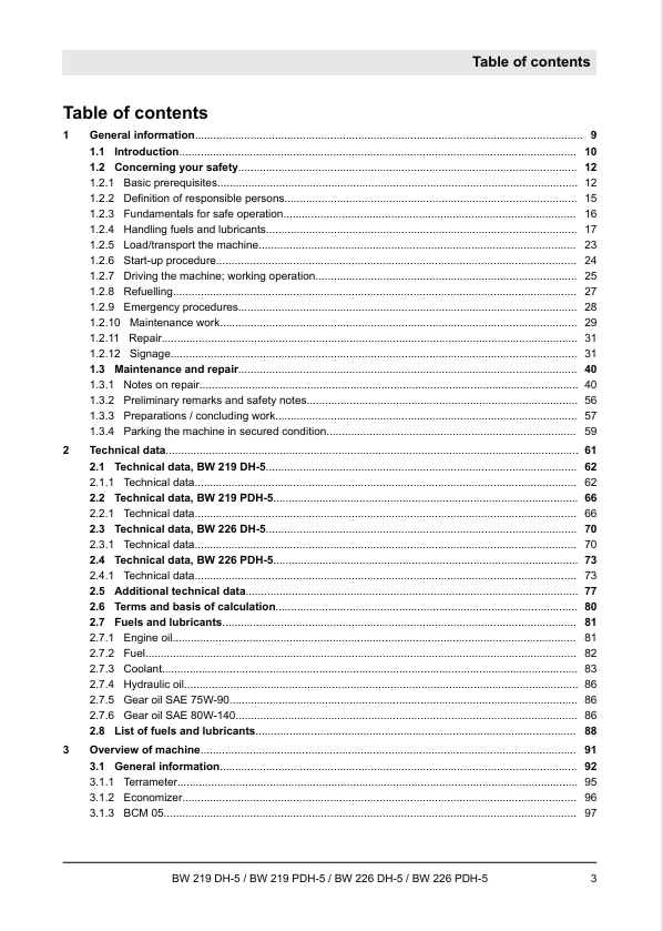 BOMAG BW 226 PDH-5 Single Drum Roller Service Manual PDF