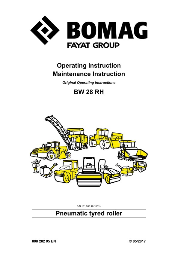BOMAG BW 28 RH Pneumatic Tyred Roller Operating & Maintenance Manual