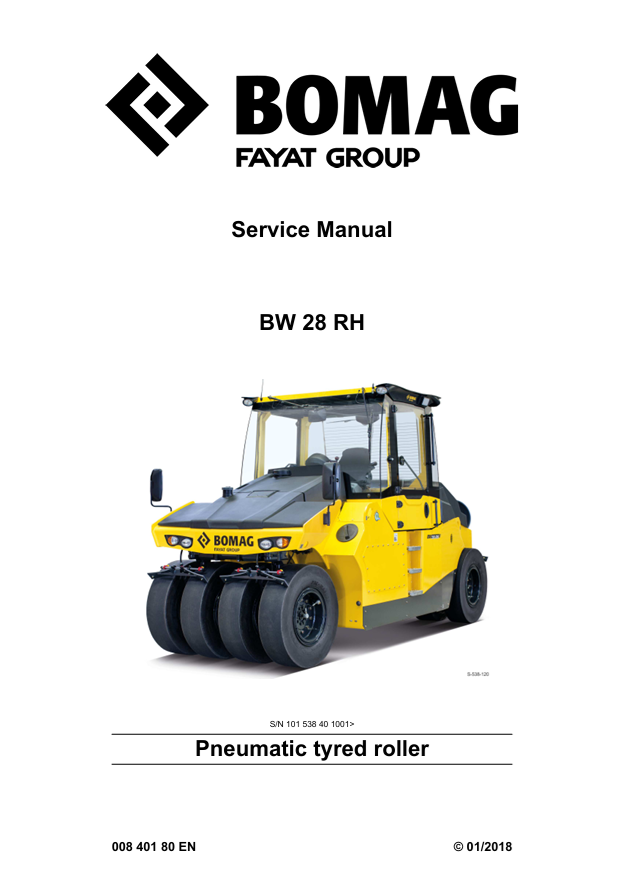 BOMAG BW 28 RH Pneumatic Tyred Roller Service Manual 00840180EN PDF