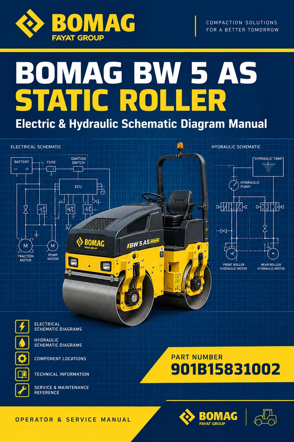 BOMAG BW 5 AS STATIC ROLLER ELECTRIC, HYDRAULIC SCHEMATIC DIAGRAM MANUAL 901B15831002 - 901B15831002
