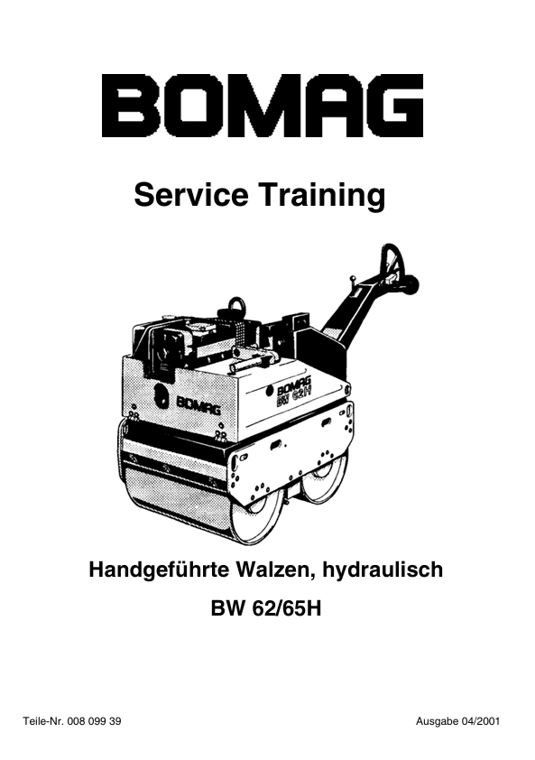 BOMAG BW 62, 65H Handgeführte Walzen Hydraulic Service Manual 00809939 PDF