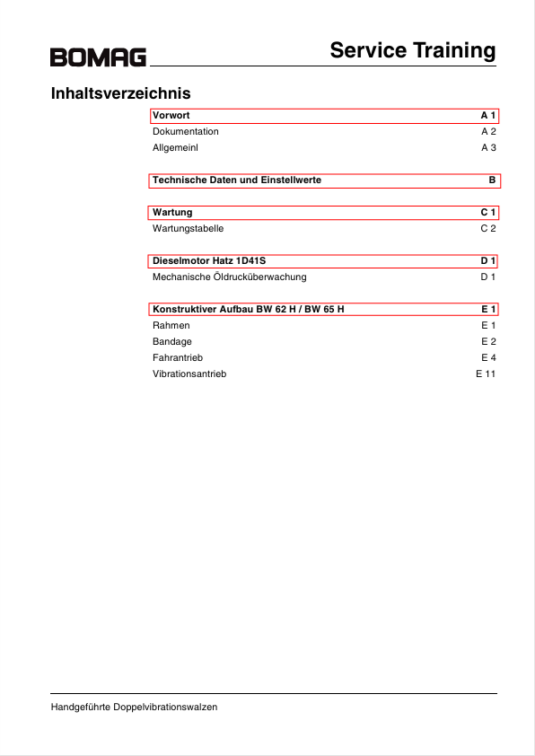 BOMAG BW 62 & 65H Hydraulic Service Training Manual 00809939 PDF