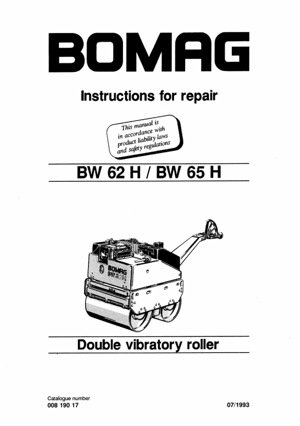BOMAG BW 62 H & BW 65 H Double Vibratory Roller Repair Manual 00819017 PDF