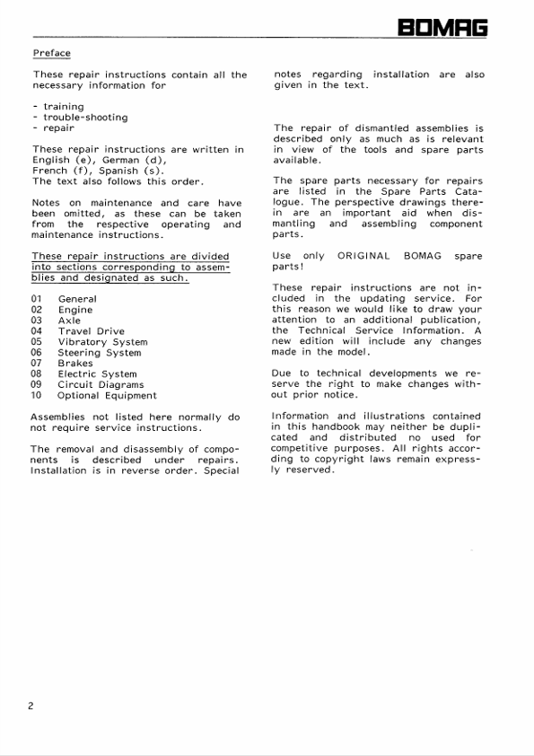 BOMAG BW 75 ADL & BW 90 ADL Tandem Roller Repair Manual