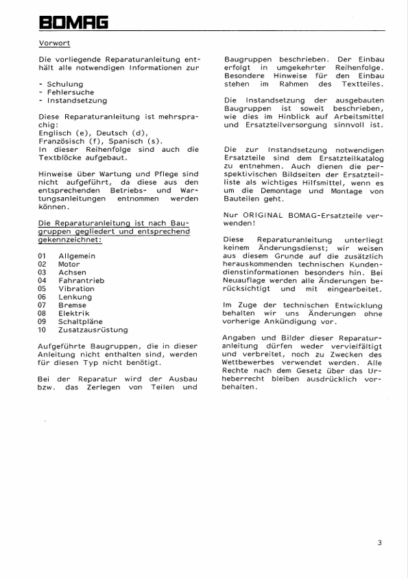 BOMAG BW 75 AD / ADL / BW 90 ADL Repair Instructions Manual