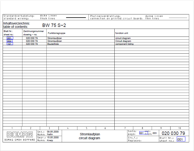 BOMAG BW 75 S-2 Walk-Behind Double Drum Vibratory Roller Electric Schematic Diagram Manual 101020021001 - 101020022356