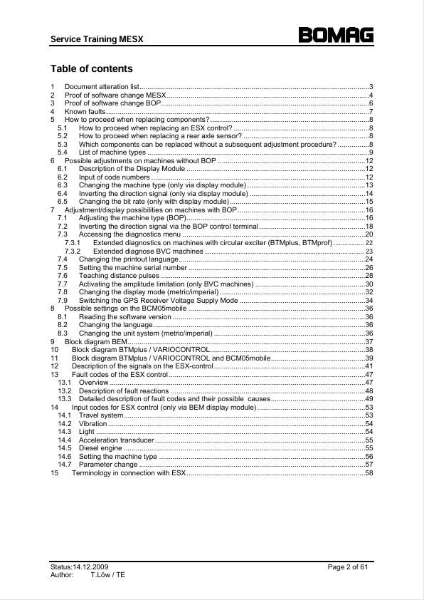 BOMAG MESX Electric Service Training Manual V. 4.01 PDF