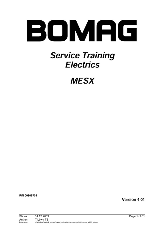 BOMAG MESX Service Training Electric Manual V. 4.01 PDF