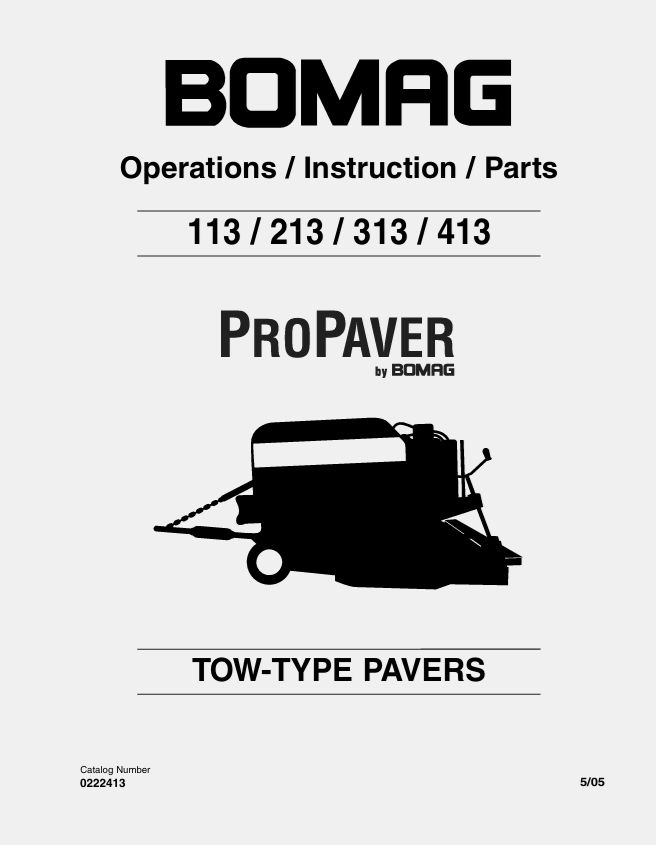 BOMAG PROPAVER 113, 213, 313, 413 Operation & Parts Manual PDF