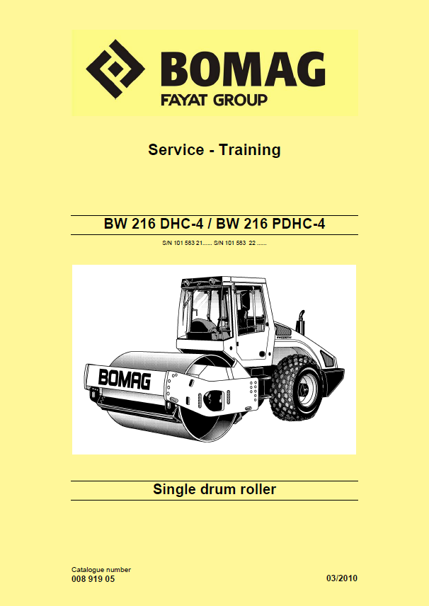 BOMAG ROLLER BW 216 DHC-4 SERVICE TRAINING MANUAL 00891905 03.2010 PDF