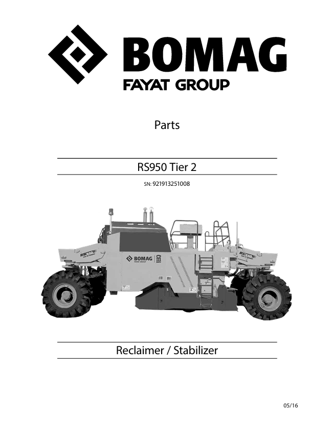 BOMAG RS950 Tier 2 Stabilizer Parts Catalog 0852923.1008 PDF
