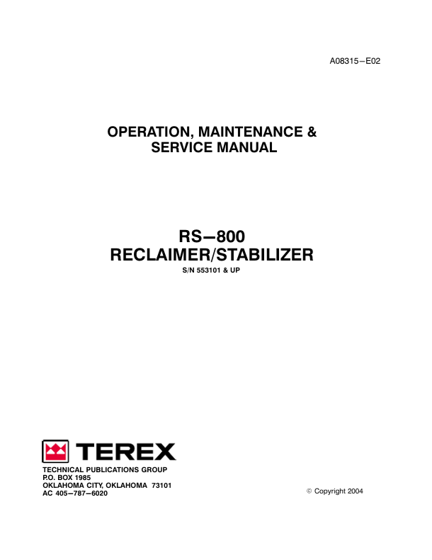 BOMAG RS 800 Stabilizer Operation, Maintenance & Service Manual PDF