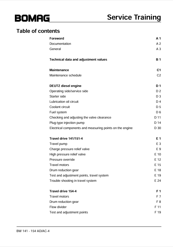 BOMAG Roller BW 141 AD-4 Service Training Manual 2005 PDF