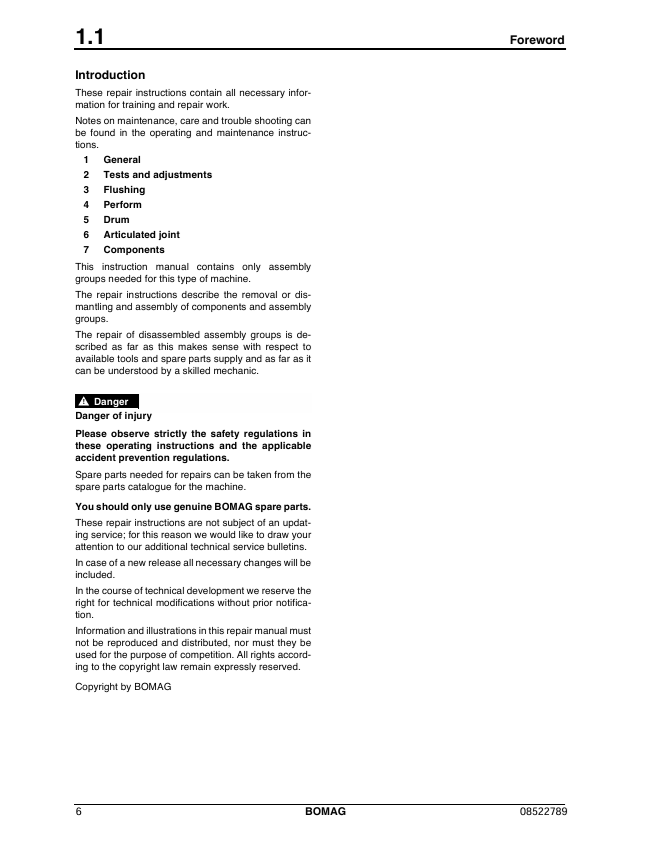 BOMAG Roller BW 145 DH-3 PDH-3 Repair Manual 01-2010 0852789
