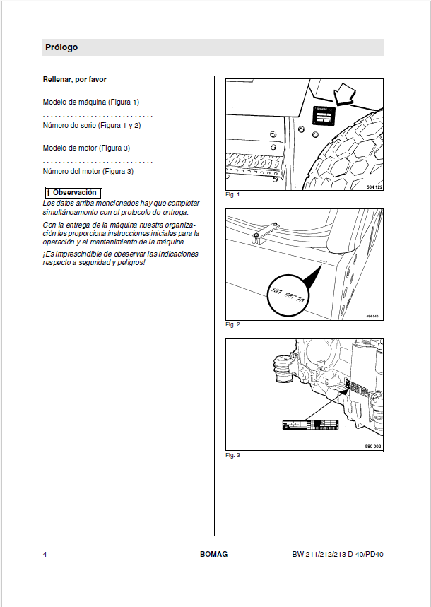 BOMAG Roller BW 213 D-40 PD-40 Maintenance & Operating Guide (ES)