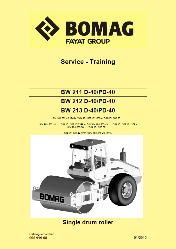 BOMAG Roller BW 213 D-40 & PD-40 Service Training Manual PDF