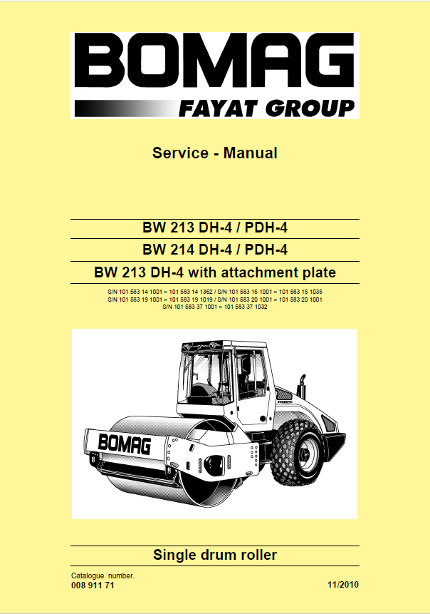 BOMAG Roller BW 214 DH-4, PDH-4 Service Manual 00891171 PDF