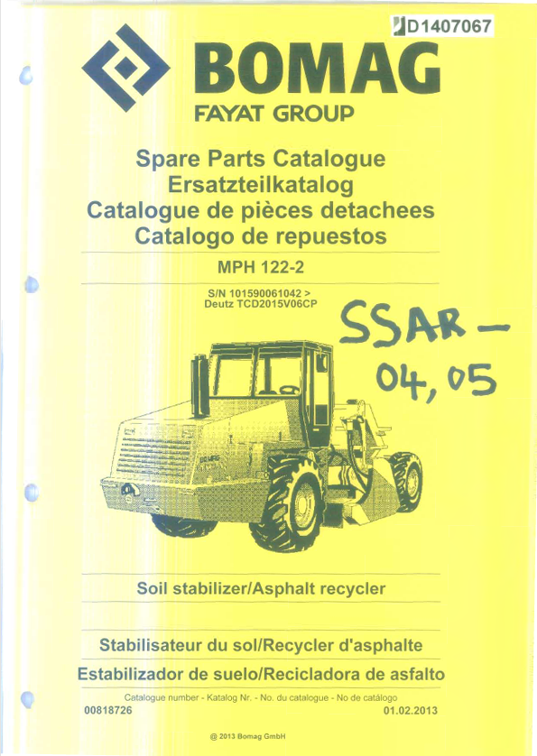 BOMAG SSAR MPH122-2 2004 Spare Parts Catalog Manual PDF