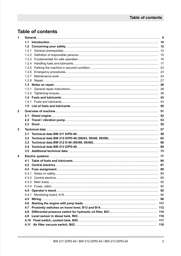 BOMAG Single Drum Roller BW212 DPD-40 Service Manual PDF