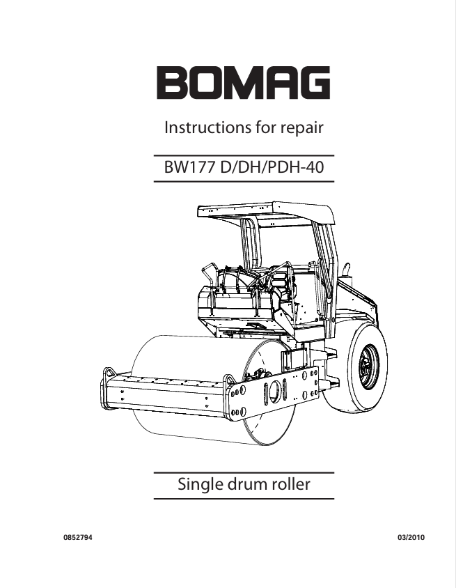 BOMAG Single Drum Roller BW 177 PDH-4 Instructions Repair Manual PDF