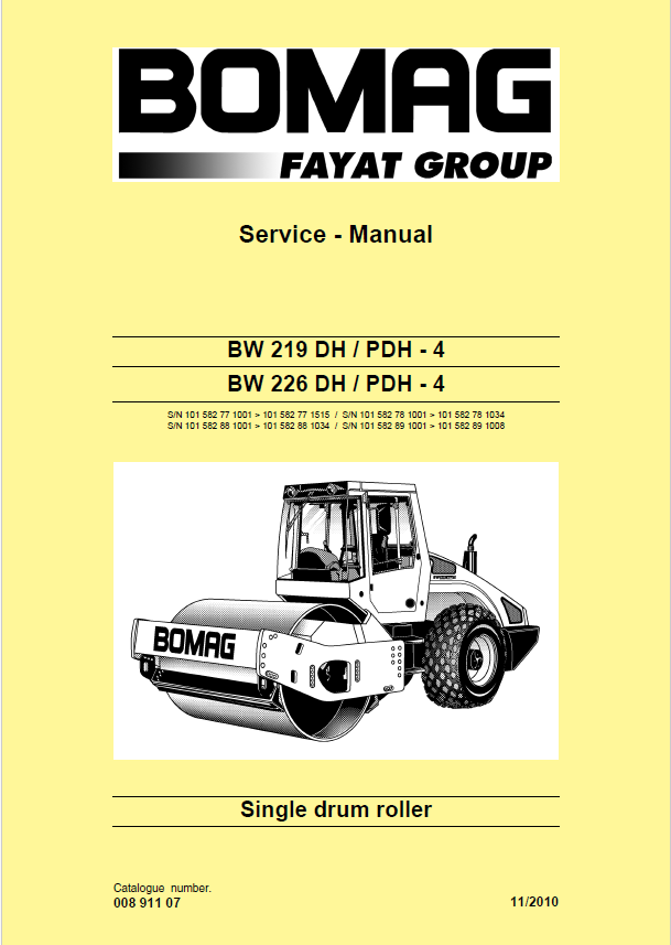 BOMAG Single Drum Roller BW 219DH-4 Service Manual 00891107 PDF