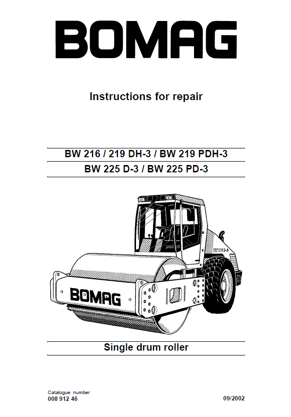 BOMAG Single Drum Roller BW 219 DH-3 Repair Manual (09.2002)