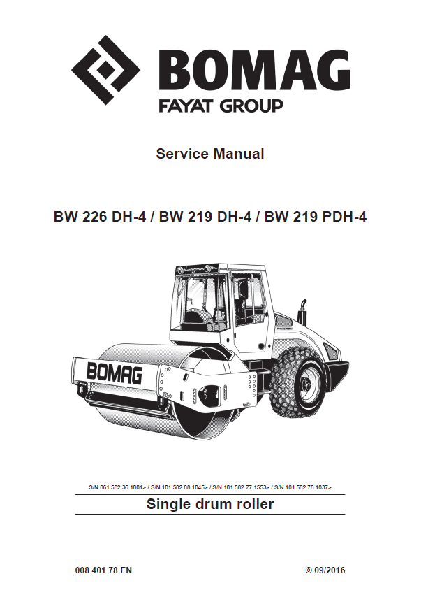 BOMAG Single Drum Roller BW 219 DH-4 Service Manual PDF