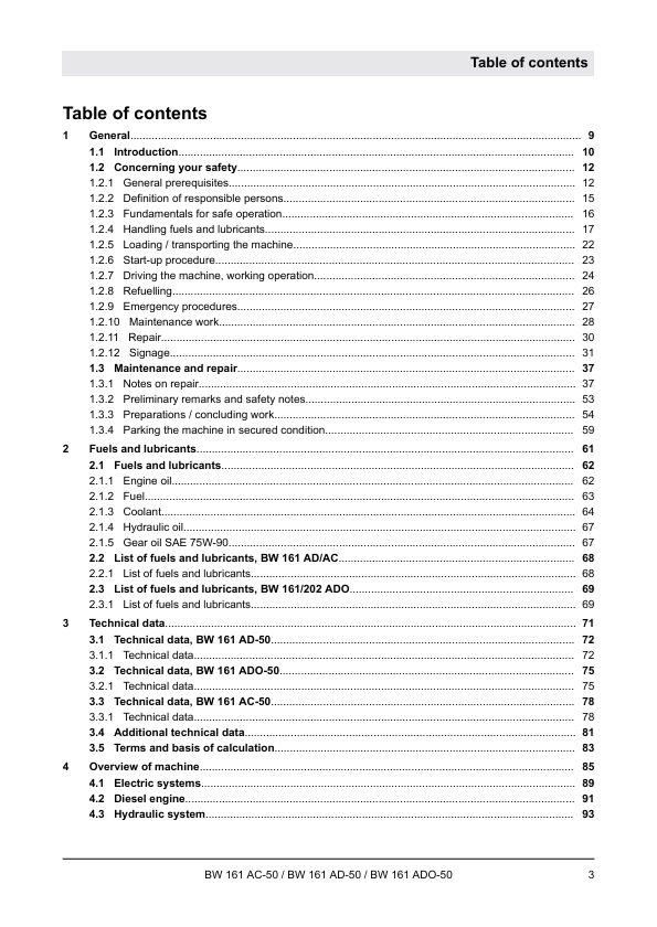 BOMAG Tandem Vibratory Roller BW161 AC-50 Service Manual PDF
