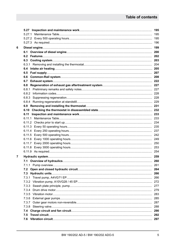 BOMAG Tandem Vibratory Roller BW190 AD-5 Service Manual PDF