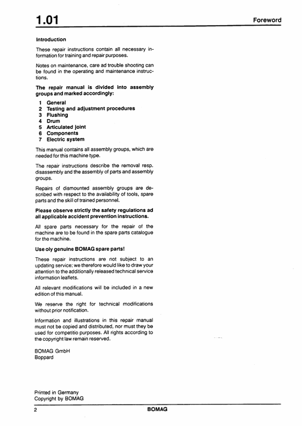 BOMAG Tandem Vibratory Roller BW 100/120 AD-3 AC-3 Repair PDF