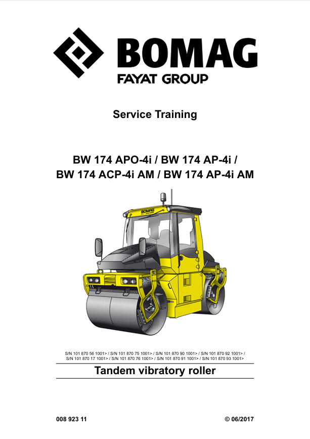 BOMAG Tandem Vibratory Roller BW 174 AP AM-4F Service Training Manual