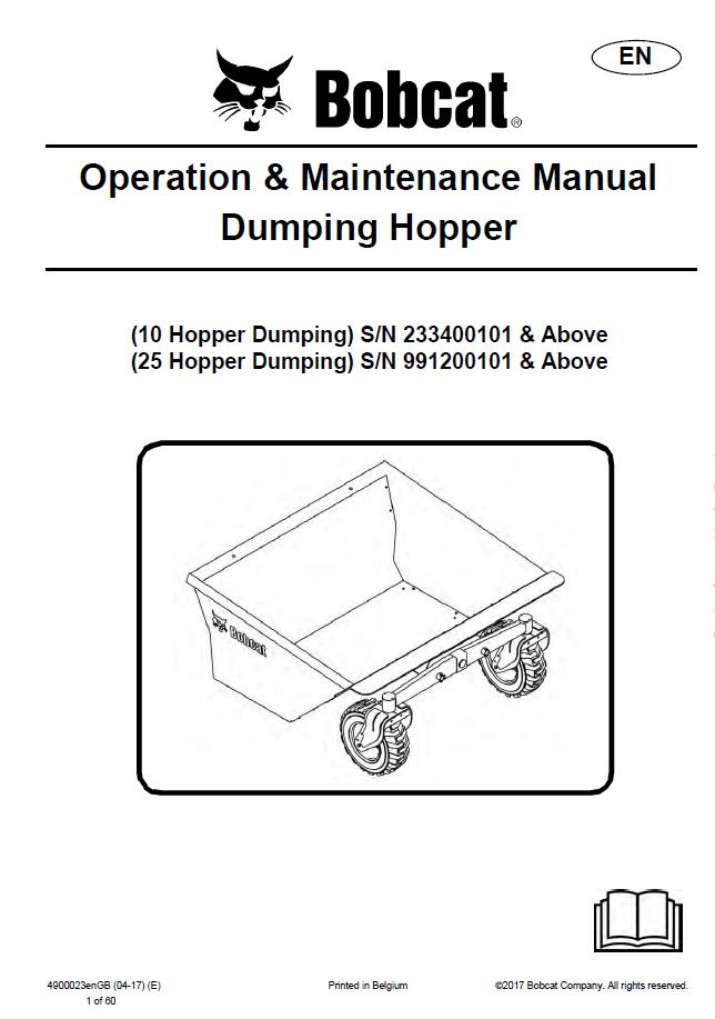 Bobcat 10 & 25 Dumping Hopper Operation & Maintenance Manual (4900023 PDF)