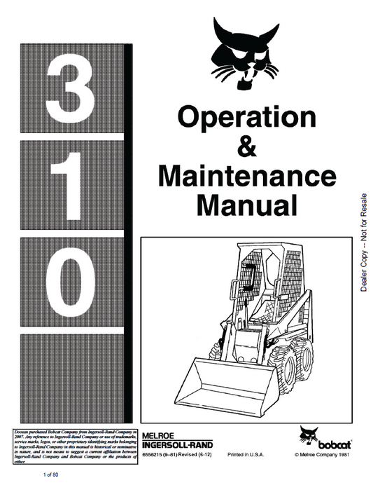 Bobcat 310 Skid Steer Loader Operation & Maintenance Manual PDF