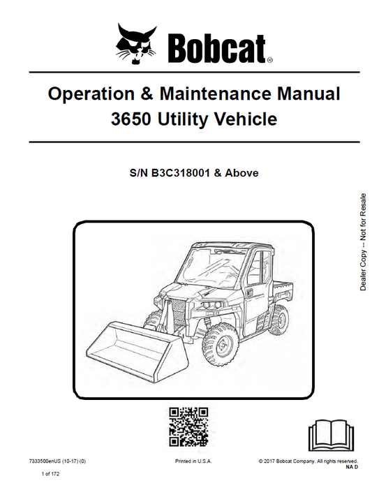 Bobcat 3650 Operation & Maintenance Manual (7333500 PDF)