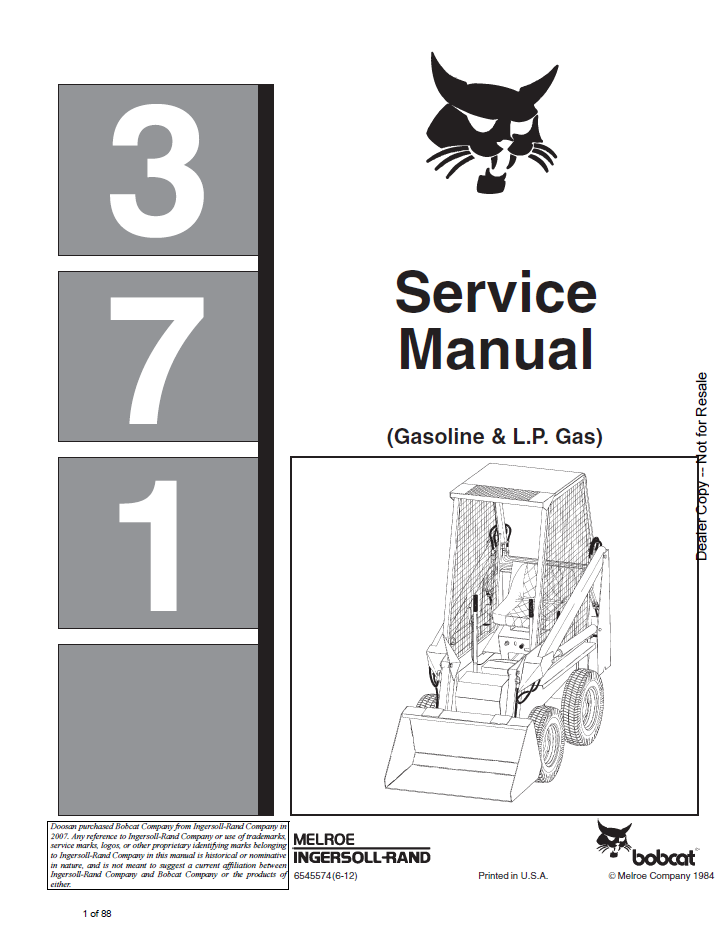 Bobcat 371 Gasoline & LP Gas Service Repair Manual PDF