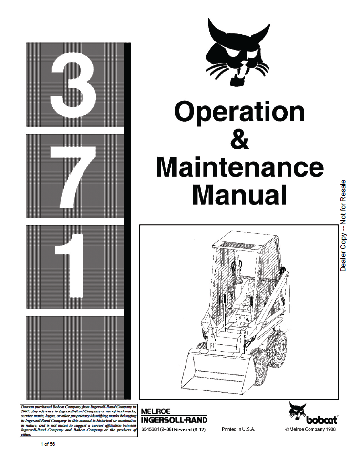 Bobcat 371 Operation & Maintenance Manual PDF Download